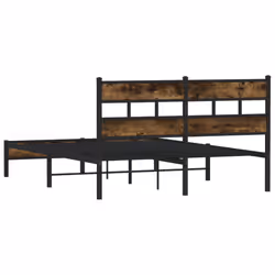 vidaXL Metal Bed Frame without Mattress Bed Base Bedstead Entertainment Centre - smoked oak, 140 x 200 cm/ with headboard & low footboard - Additional view 5