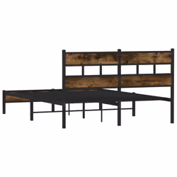 vidaXL Metal Bed Frame without Mattress Bed Base Bedstead Entertainment Centre - smoked oak, 160 x 200 cm/ with headboard & low footboard - Additional view 5