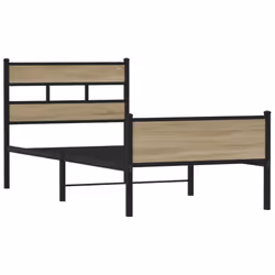 vidaXL Metal Bed Frame without Mattress Bed Base Bedstead Entertainment Centre - sonoma oak, 107 x 200 cm/ with headboard & high footboard - Additional view 2