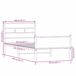vidaXL Metal Bed Frame without Mattress Bed Base Bedstead Entertainment Centre - sonoma oak, 107 x 200 cm/ with headboard & high footboard - Additional view 8