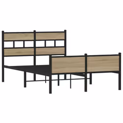 vidaXL Metal Bed Frame without Mattress Bed Base Bedstead Entertainment Centre - sonoma oak, 120 x 200 cm/ with headboard & high footboard - Additional view 2