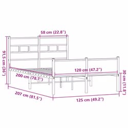 vidaXL Metal Bed Frame without Mattress Bed Base Bedstead Entertainment Centre - sonoma oak, 120 x 200 cm/ with headboard & high footboard - Additional view 3