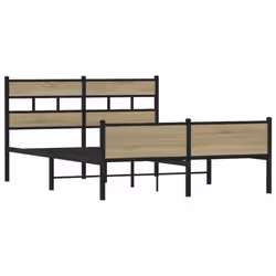 vidaXL Metal Bed Frame without Mattress Bed Base Bedstead Entertainment Centre - sonoma oak, 140 x 200 cm/ with headboard & high footboard - Additional view 2