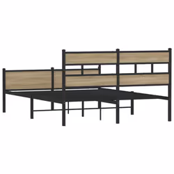 vidaXL Metal Bed Frame without Mattress Bed Base Bedstead Entertainment Centre - sonoma oak, 140 x 200 cm/ with headboard & high footboard - Additional view 5