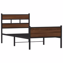vidaXL Metal Bed Frame without Mattress Bed Base Bedstead Entertainment Centre - brown oak, 80 x 200 cm/ with headboard & high footboard - Additional view 2
