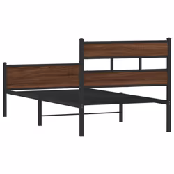 vidaXL Metal Bed Frame without Mattress Bed Base Bedstead Entertainment Centre - brown oak, 80 x 200 cm/ with headboard & high footboard - Additional view 5