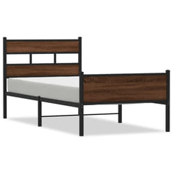 vidaXL Metal Bed Frame without Mattress Bed Base Bedstead Entertainment Centre - brown oak, 100 x 200 cm/ with headboard & high footboard