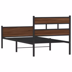 vidaXL Metal Bed Frame without Mattress Bed Base Bedstead Entertainment Centre - brown oak, 100 x 200 cm/ with headboard & high footboard - Additional view 5