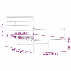 vidaXL Metal Bed Frame without Mattress Bed Base Bedstead Entertainment Centre - brown oak, 100 x 200 cm/ with headboard & high footboard - Additional view 8