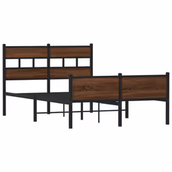 vidaXL Metal Bed Frame without Mattress Bed Base Bedstead Entertainment Centre - brown oak, 120 x 190 cm/ with headboard & high footboard - Additional view 2
