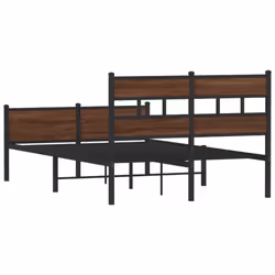 vidaXL Metal Bed Frame without Mattress Bed Base Bedstead Entertainment Centre - brown oak, 120 x 190 cm/ with headboard & high footboard - Additional view 5