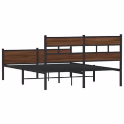 vidaXL Metal Bed Frame without Mattress Bed Base Bedstead Entertainment Centre - brown oak, 137 x 190 cm/ with headboard & high footboard - Additional view 5