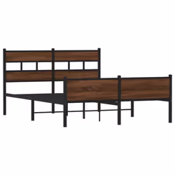 vidaXL Metal Bed Frame without Mattress Bed Base Bedstead Entertainment Centre - brown oak, 140 x 190 cm/ with headboard & high footboard - Additional view 2