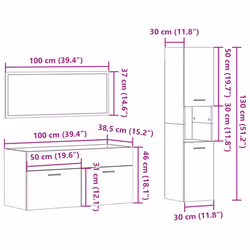 vidaXL Bathroom Furniture Set 3 Piece Storage Cabinet Cupboard Engineered Wood - white