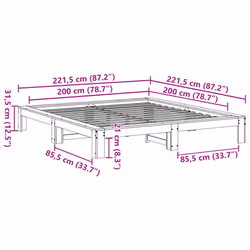 vidaXL Bed Frame without Mattress Bed Base Solid Wood Pine - natural, 200 x 200 cm - Additional view 7