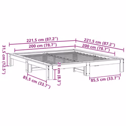 vidaXL Bed Frame without Mattress Bed Base Solid Wood Pine - white, 200 x 200 cm