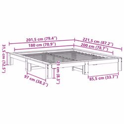 vidaXL Bed Frame without Mattress Bed Base Solid Wood Pine - natural, 180 x 200 cm