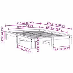 vidaXL Bed Frame without Mattress Bed Base Solid Wood Pine - natural, 150 x 200 cm - Additional view 7