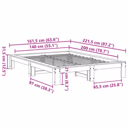 vidaXL Bed Frame without Mattress Bed Base Solid Wood Pine - white, 140 x 200 cm - Additional view 7