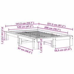 vidaXL Bed Frame without Mattress Bed Base Solid Wood Pine - white, 120 x 200 cm - Additional view 7