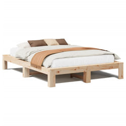 vidaXL Bed Frame without Mattress Bed Base Solid Wood Pine - natural, 140 x 190 cm