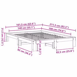 vidaXL Bed Frame without Mattress Bed Base Solid Wood Pine - natural, 140 x 190 cm