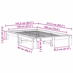 vidaXL Bed Frame without Mattress Bed Base Solid Wood Pine - natural, 120 x 190 cm - Additional view 7