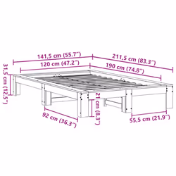 vidaXL Bed Frame without Mattress Bed Base Solid Wood Pine - white, 120 x 190 cm - Additional view 7