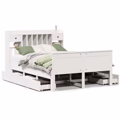 vidaXL Bookcase Bed without Mattress Home Bed Frame 90x200 cm Solid Wood Pine - white, 140 x 200 cm