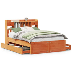 vidaXL Bookcase Bed without Mattress Bed Wax Brown King Size Solid Wood Pine