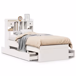vidaXL Bookcase Bed without Mattress Bed White Small Single Solid Wood Pine