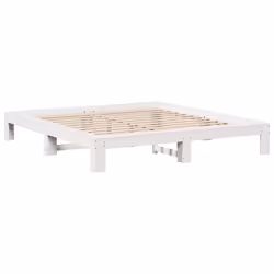 vidaXL Bed Frame without Mattress Bedroom Bedstead Bed Base Solid Wood Pine - white, 200 x 200 cm - Additional view 4