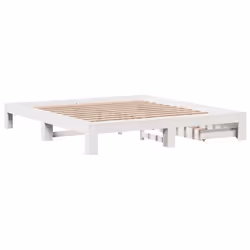 vidaXL Bed Frame without Mattress Bedroom Bedstead Bed Base Solid Wood Pine - white, 200 x 200 cm - Additional view 7