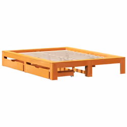 vidaXL Bed Frame without Mattress Bed Wax Brown King Size Solid Wood Pine - Additional view 2