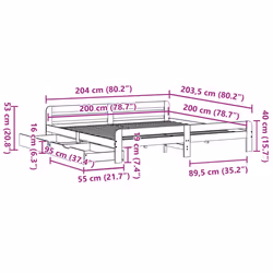 vidaXL Bed frame without Mattress Bed Wax Solid Wood Pine - white, 200 x 200 cm - Additional view 3