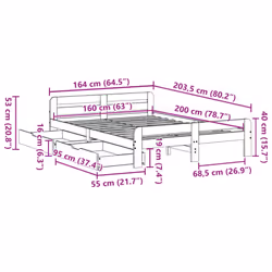 vidaXL Bed frame without Mattress Bed Wax Solid Wood Pine - white, 160 x 200 cm