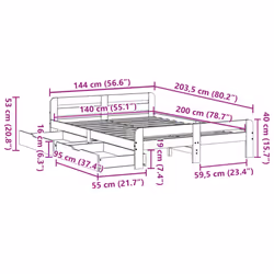 vidaXL Bed frame without Mattress Bed Wax Solid Wood Pine - white, 140 x 200 cm