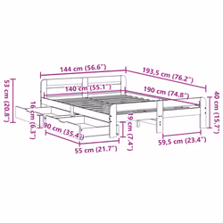 vidaXL Bed frame without Mattress Bed Wax Solid Wood Pine - white, 140 x 190 cm