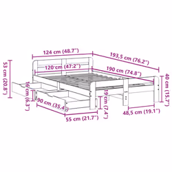 vidaXL Bed frame without Mattress Bed Wax Solid Wood Pine - white, 120 x 190 cm