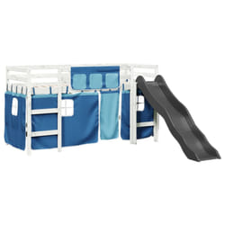 vidaXL Kids' Loft Bed with Curtains Kids Bed Frame Bunk Bed Solid Wood Pine - white and blue, 80 x 200 cm