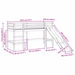 vidaXL Kids' Loft Bed with Curtains Kids Bed Frame Bunk Bed Solid Wood Pine - brown and pink, 90 x 190 cm