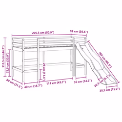 vidaXL Kids' Loft Bed with Tower Children Bed Frame Bunk Bed Solid Wood Pine - white and pink, 80 x 200 cm