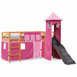 vidaXL Kids' Loft Bed with Tower Children Bed Frame Bunk Bed Solid Wood Pine - brown and pink, 80 x 200 cm
