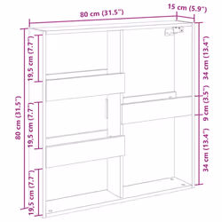 vidaXL Wall Cabinet Wall Cupboard Storage Hanging Cabinet Engineered Wood - black, 80 x 15 x 80 cm - Additional view 8