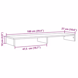 vidaXL Monitor Stand Riser Computer Stand Office Display Stand Engineered Wood - concrete grey, 100 x 27 x 10 cm - Additional view 8