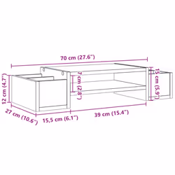 vidaXL Monitor Stand with Storage Monitor Stand Display Stand Engineered Wood - brown oak, 70 x 27 x 15 cm - Additional view 3