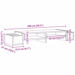 vidaXL Monitor Stand with Storage Monitor Stand Display Stand Engineered Wood - black, 100 x 27 x 15 cm