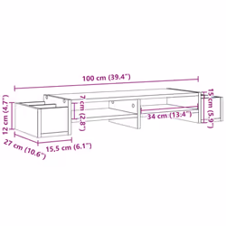 vidaXL Monitor Stand with Storage Monitor Stand Display Stand Engineered Wood - concrete grey, 100 x 27 x 15 cm - Additional view 3