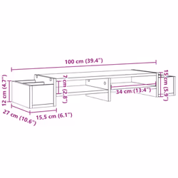 vidaXL Monitor Stand with Storage Monitor Stand Display Stand Engineered Wood - grey sonoma, 100 x 27 x 15 cm - Additional view 3