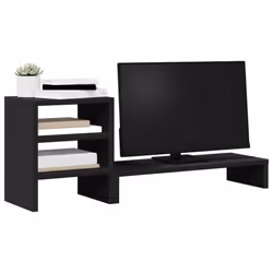 vidaXL Monitor Stand with Desk Organiser Monitor Riser Black Engineered Wood